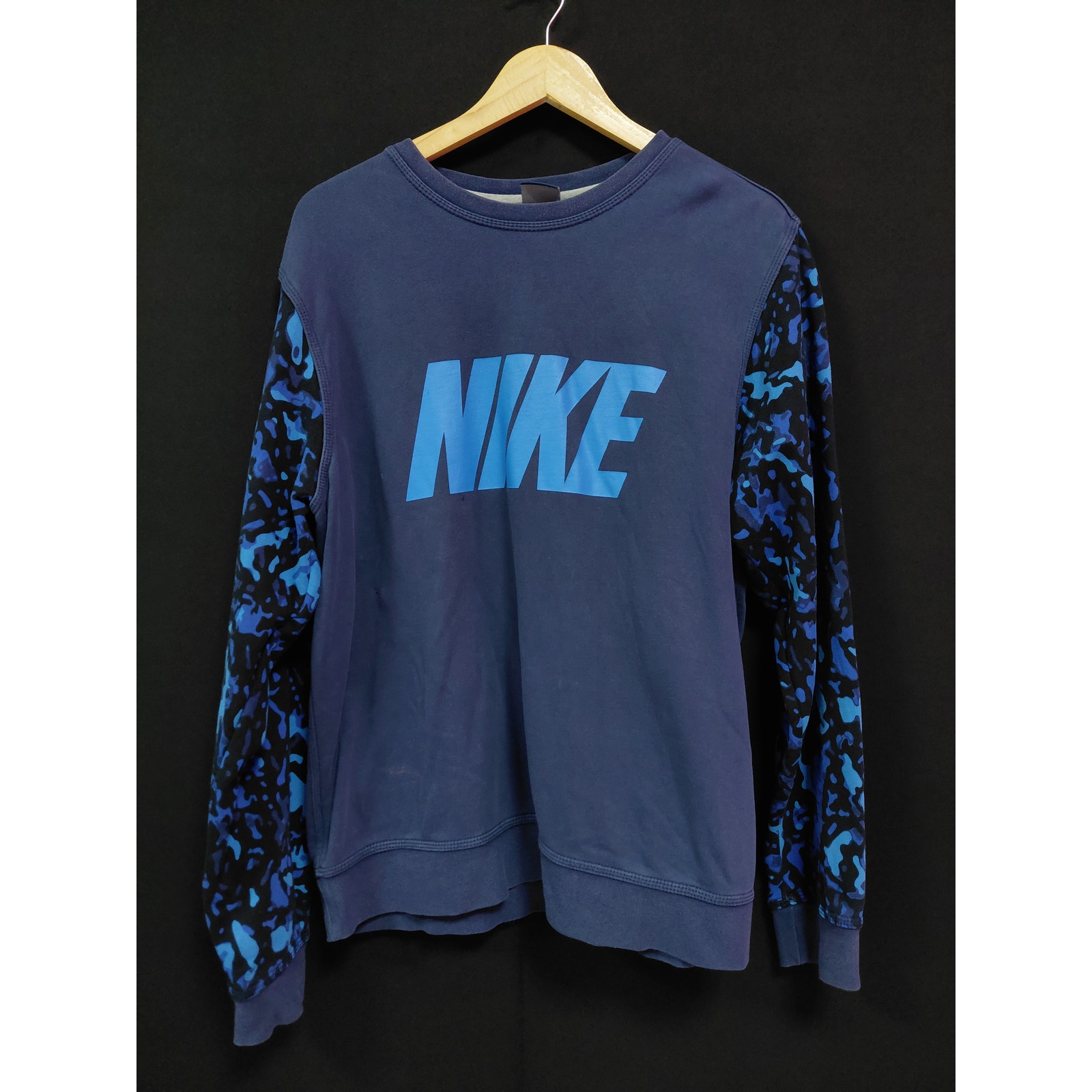 Blue Graphic Print Sweatshirt Knit Pullover Long Sleeve Men Size Xl